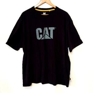 CAT Caterpillar gray logo plain black tee